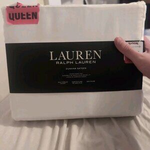 Ralph Lauren QUEEN Dunham Sateen Sheet Set White 100% Cotton 300 TC